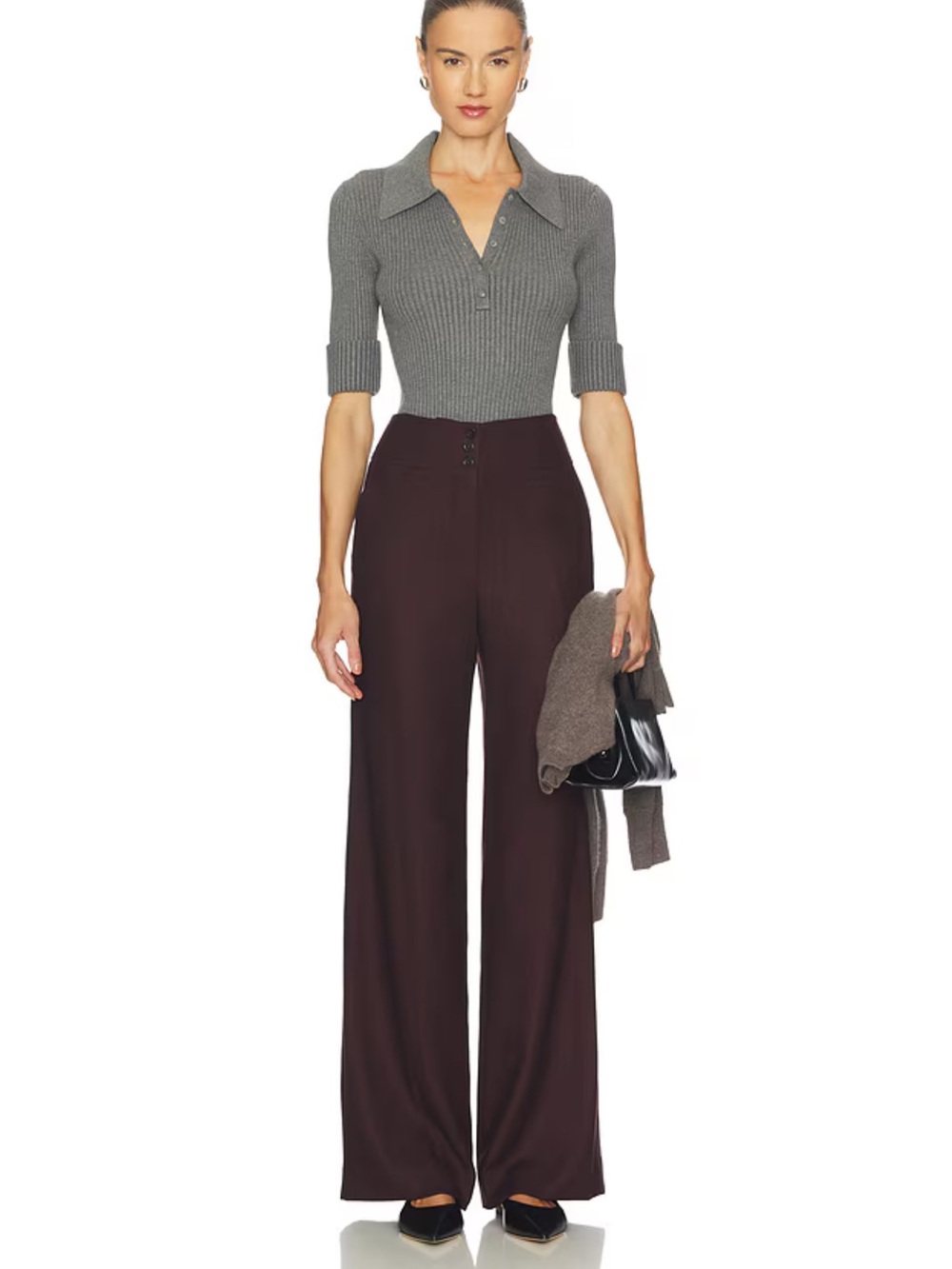 VERONICA BEARD Giovanna High-Waist Wide-Leg Women's Pants • Dark Currant Melange